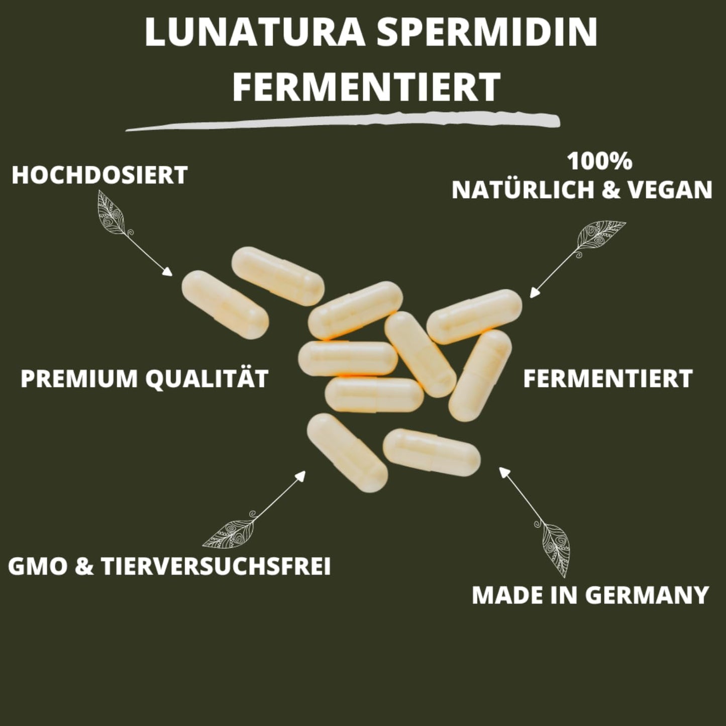 Lunatura Spermidin mit Q10 und fermentiertem Weizengras – 60 Kapseln