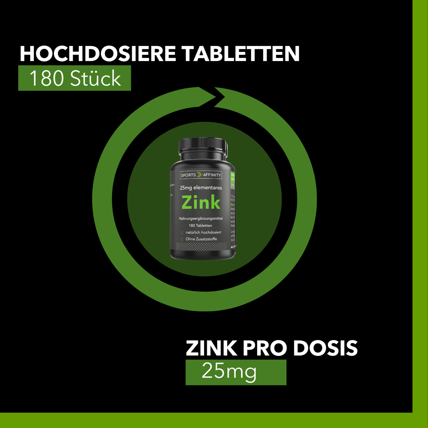 Sports Affinity Zink (Bisglycinat) - 180 hochdosierte Tabletten