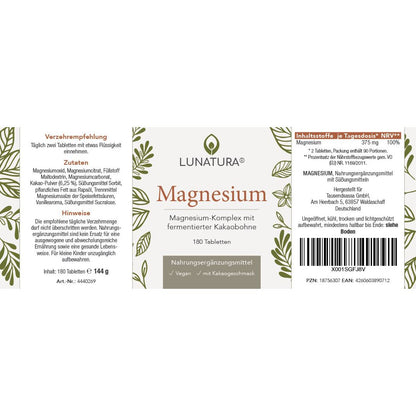 Lunatura Magnesium-Komplex mit fermentierter Kakaobohne - 180 Tabletten