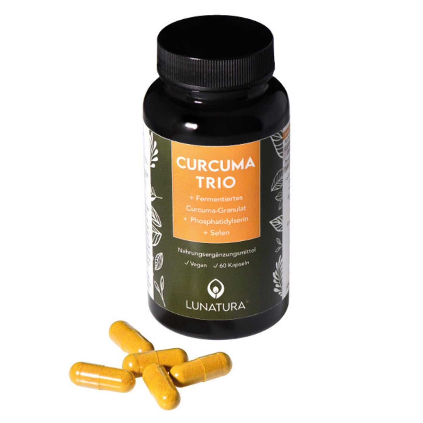 Lunatura Curcuma Trio | Kurkuma Kapseln mit Curcumin | Hochdosiert & Fermentiert |  Angereichert mit Selen & Phosphatidylserin | 60 vegane Kapseln