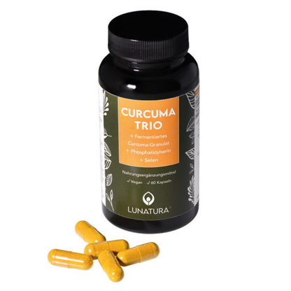 Lunatura Curcuma Trio | Kurkuma Kapseln mit Curcumin | Hochdosiert & Fermentiert |  Angereichert mit Selen & Phosphatidylserin | 60 vegane Kapseln